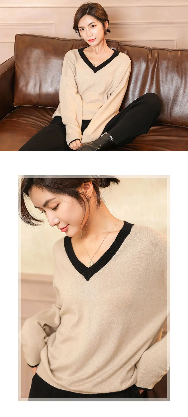 Litvriyh autumn cashmere sweater women pullover long sleeve V-neck soft pullovers female sweater knit top jumper pull femme warm