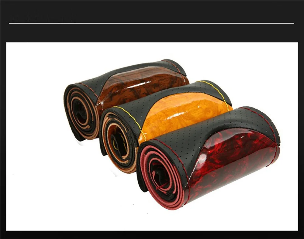 38cm Wooden Pattern Micfiber Leather Car Steering Wheel Cover Braiding Wheel Cover With Needle and Thread