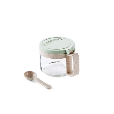 Green 1pc Кухонная стеклянная трава для соли сахара перца для сезонных приправ банка бутылка контейнер с крышкой ложки - Цвет: Green 1pc