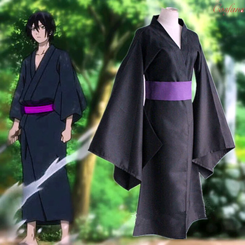 

Anime Noragami Yato Cosplay Costume Full Set Black Kimono Yukata ( Clothes + Belt ) Halloween Party Dress with wigs full set