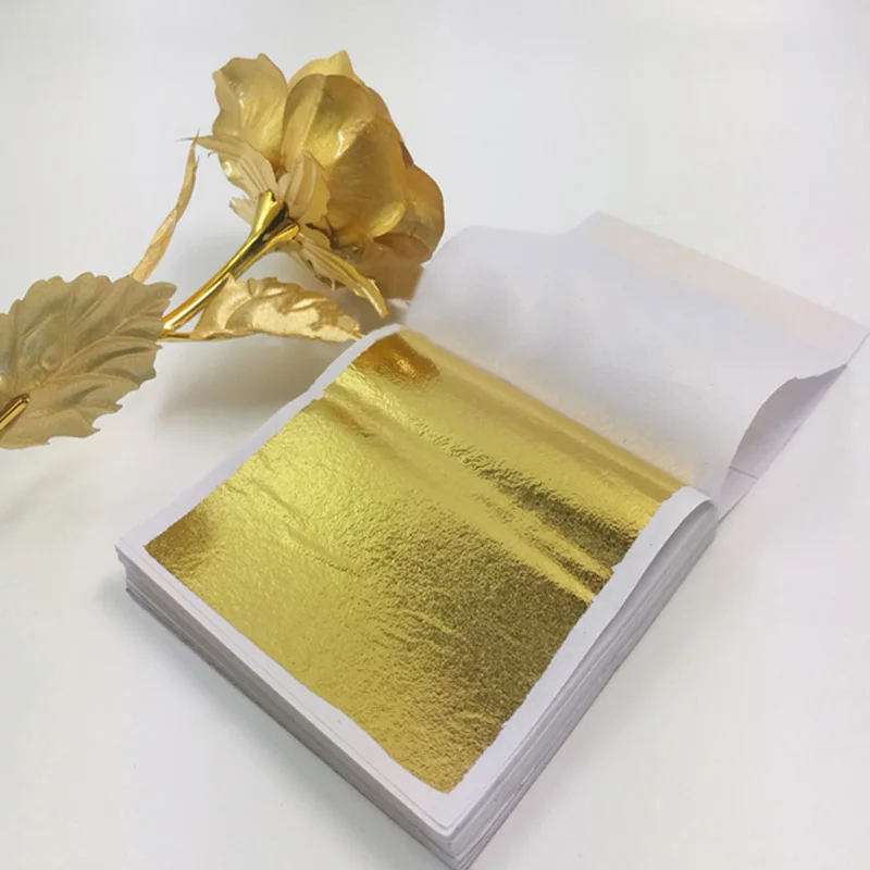 14*14cm 100Pcs Imitation Silver Gold Leaf Paper Gold Foil Sheets Gilding Copper Foil Papers Leaf Leaves Sheets DIY Craft Decor