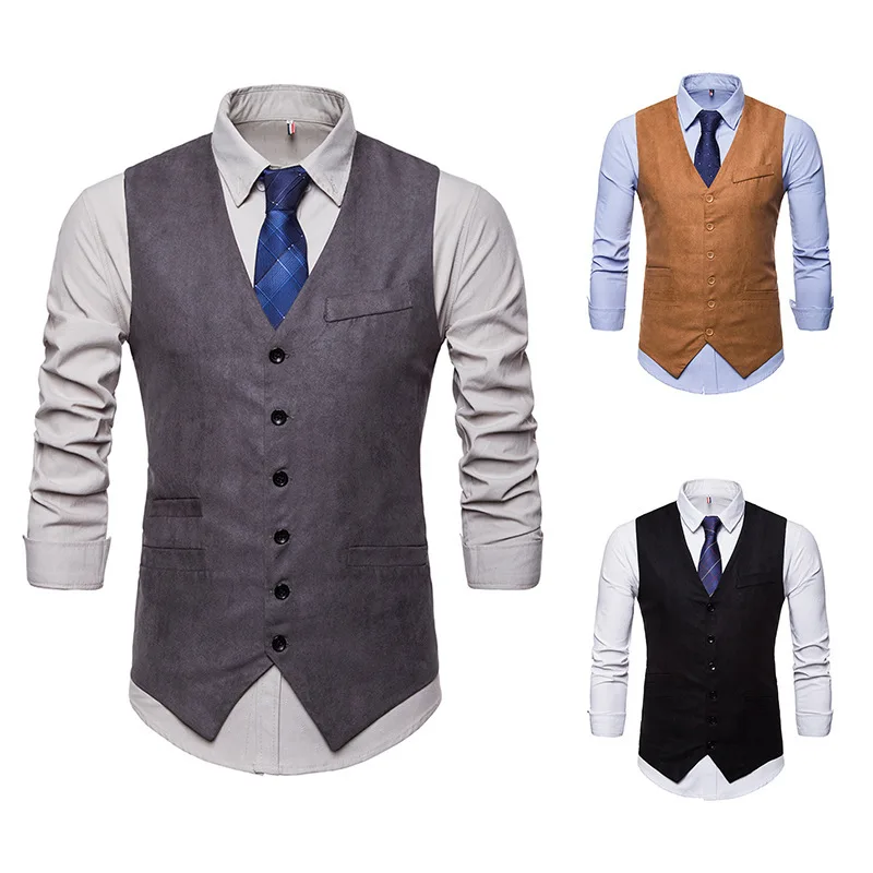 Autumn And Winter New Style Fashion Solid Color Suede Single Breasted Large Size Men Suit Vest M51