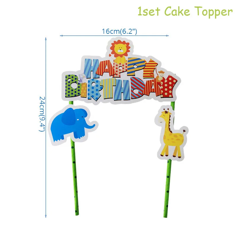 1pcs cake topper Джунгли с днем рождения баннер сафари животных торт Топпер Дикий один 1-я вечеринка для мальчика день рождение украшения флажки для торта джунгли вечерние поставки - Цвет: 1pcs cake topper