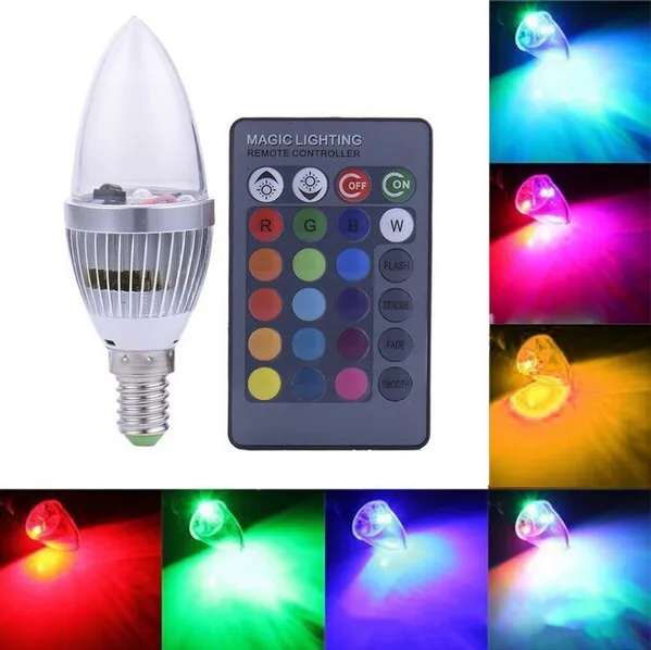 

RGB Led Candle Lights E12 E14 E27 3W Led Bulbs Lights 16 Colors Change + 24keys IR Remote Controller