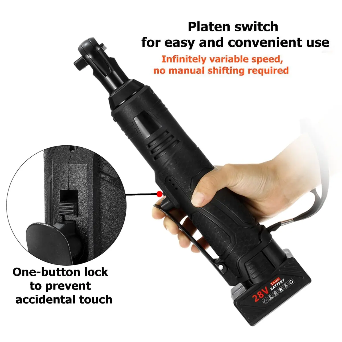 12 V/18 V/28 V электрический ключ с трещоткой 3/8 беспроводной прямоугольный ключ аккумуляторные леса 45-85NM 90 градусов с 1 батареей
