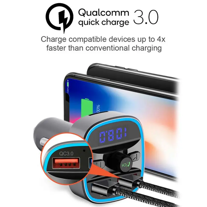 QC3.0 Bluetooth 5,0 FM передатчик автомобильный модулятор беспроводной громкой связи комплект Авто аудио mp3-плеер Быстрая зарядка двойной USB зарядное устройство