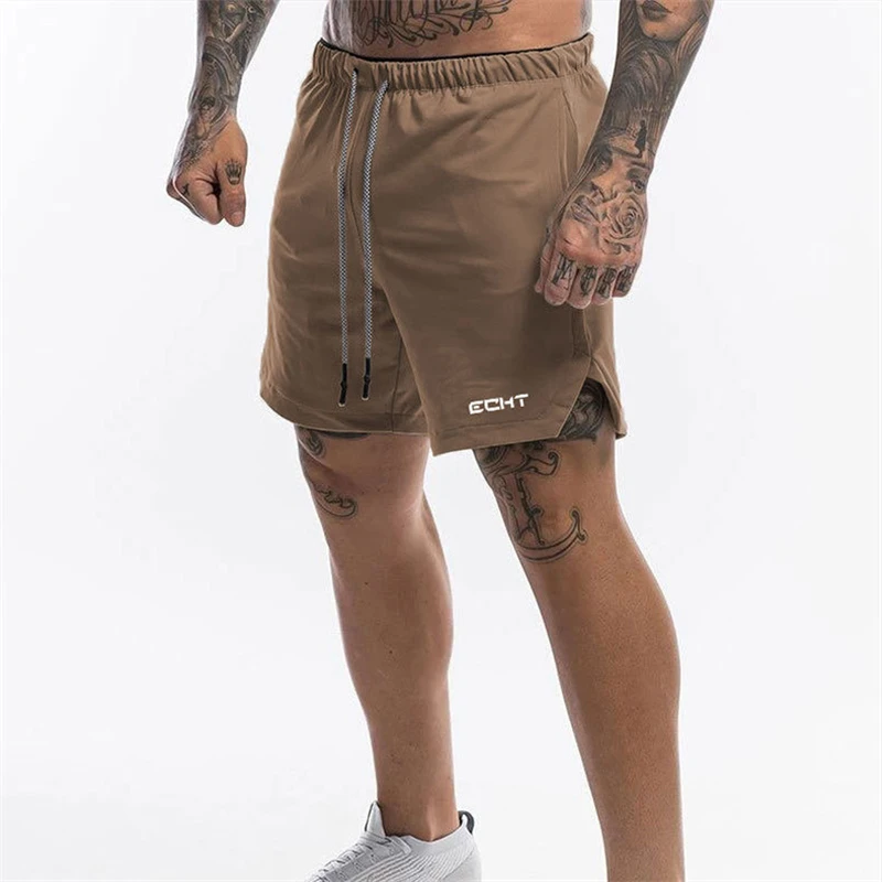 khaki Мужские шорты для тренажерного зала, мужские короткие брюки, повседневные мужские шорты для бега, мужские спортивные штаны для бодибилдинга, фитнеса, мужские шорты для тренировок - Цвет: khaki