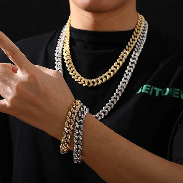 12mm Set Cuban Link Chain Iced Out 