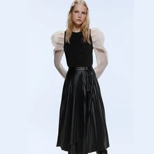 Модные кожаные юбки ZA, осенне-зимние юбки-карандаш из искусственной кожи с высокой талией, облегающие, с разрезом, плотные эластичные сексуальные юбки, вечерние, подарки