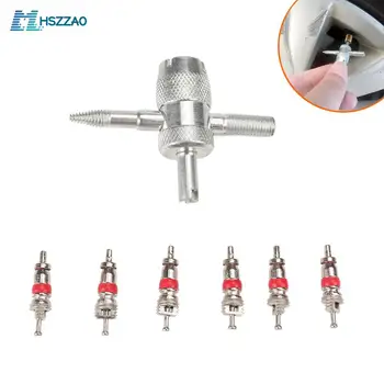 

4-Way Valve Tool with 6 Brass Valve Cores Fit For All Vehicle AMD Air Conditioning Units Valve core truck,motorcycle,bicycle