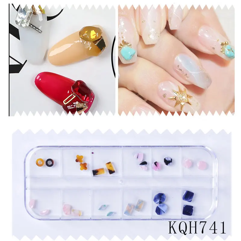 1 Box 12 Colors Multi-size 3D Nail Art Decorations Pearl/Rivet/Stones Flat-back Crystal Gems Rhinestones DIY Glitter Nail Sequin - Цвет: KQH741