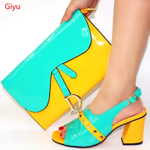 

doershow talian Matching Shoe and Bag Set for Wedding African Wedding Women Shoes Bags Set Decorated with Rhinestone SAD1-11