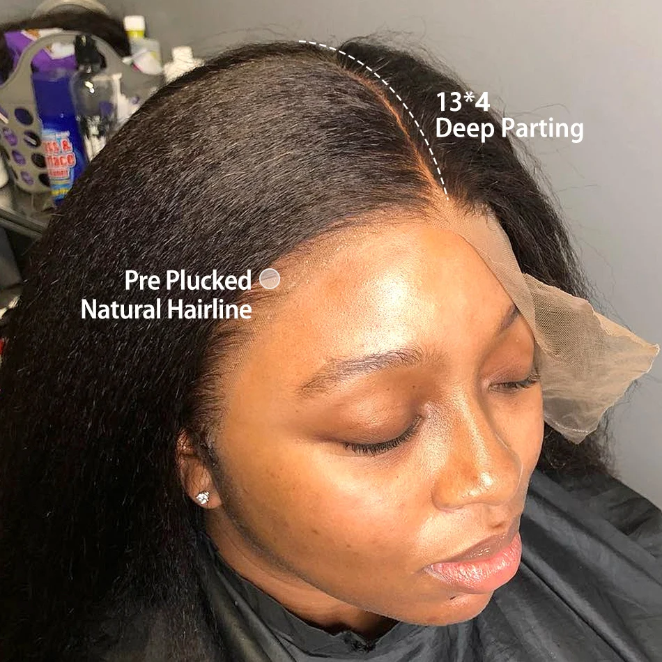 Transparent Lace 28 inch Kinky Straight Human Hair Wig Coarse Yaki Brazilian 13x4 Lace Wig Human Hair Wigs Yaki Lace Closure Wig