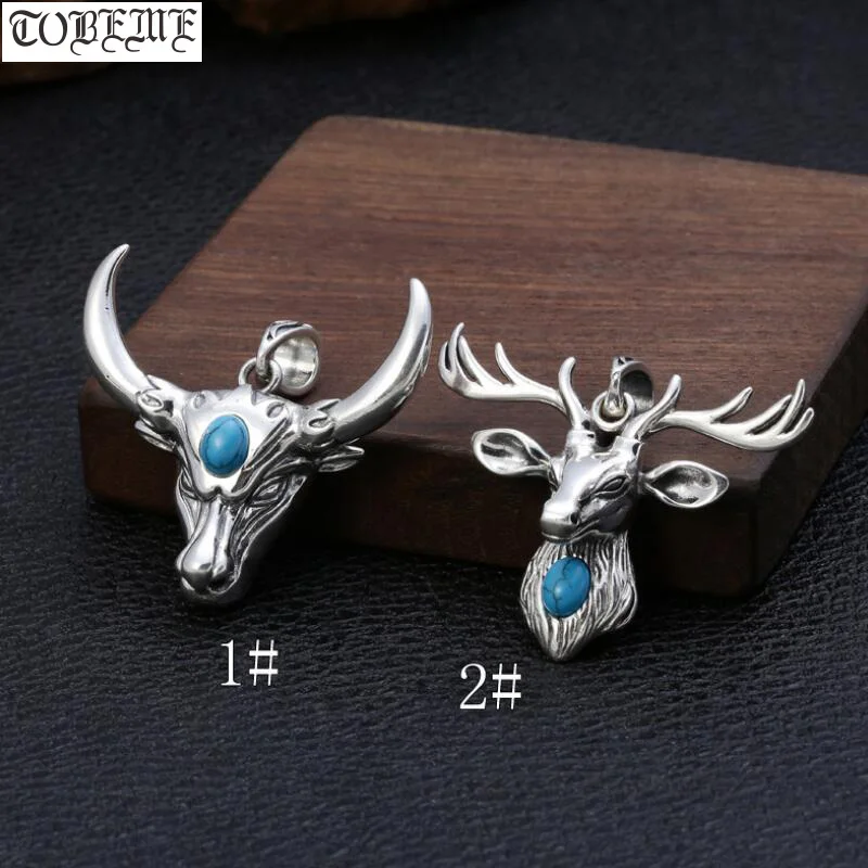 

100% 925 Silver OX-Head Pendant vintage 925 Sterling Deer-head Pendant Lucky Animal necklace pendant Hiphop jewelry