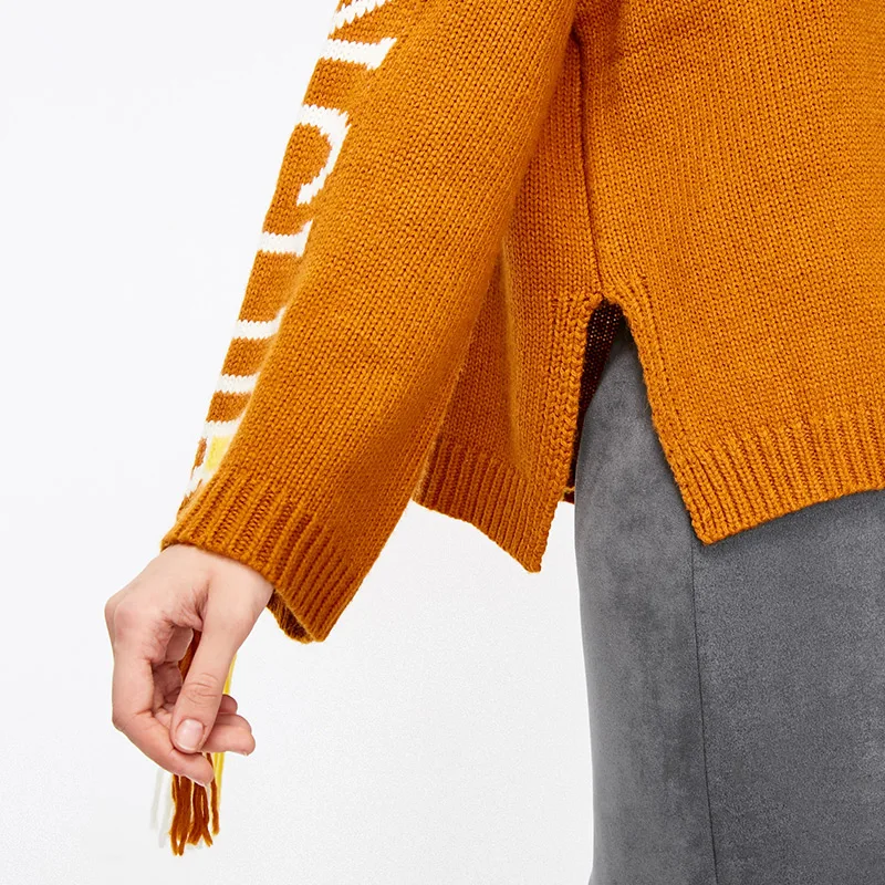Vero Moda женский свитер с буквенным принтом и бахромой, свободный крой, шерстяной вязаный свитер | 318413561