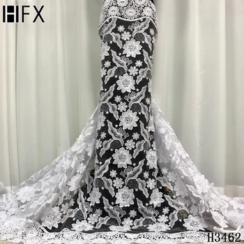 

HFX French lace fabric with Sequins New 2020 White lace fabric Nigerian Tulle Net lace fabric Mesh for Wedding Dresses F3462