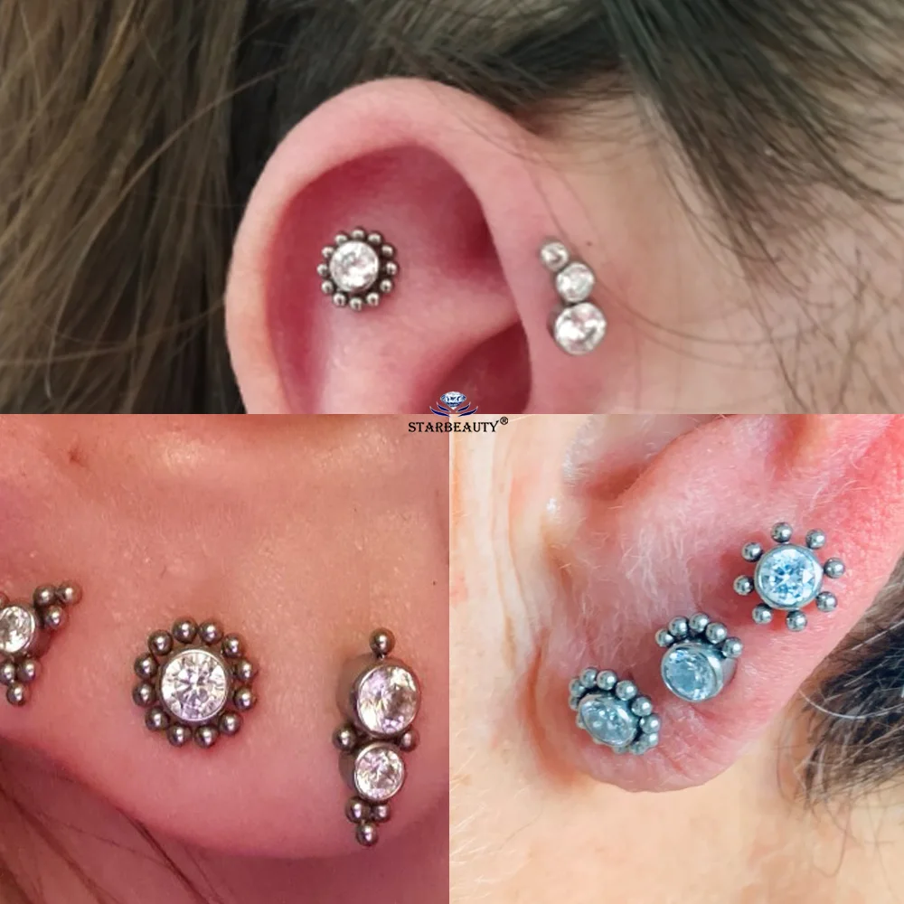 2Pcs 1.2x6/8/10mm Bar Sun Flower Helix Piercing Tragus Cartilage Earrings Conch Labret Lip Ring Nose Stud серьги Ear Jewelry 16G piercing jewelry,body piercing earrings,ear piercing jewelry,metal jewelry,body piercing jewelry,body jewelry