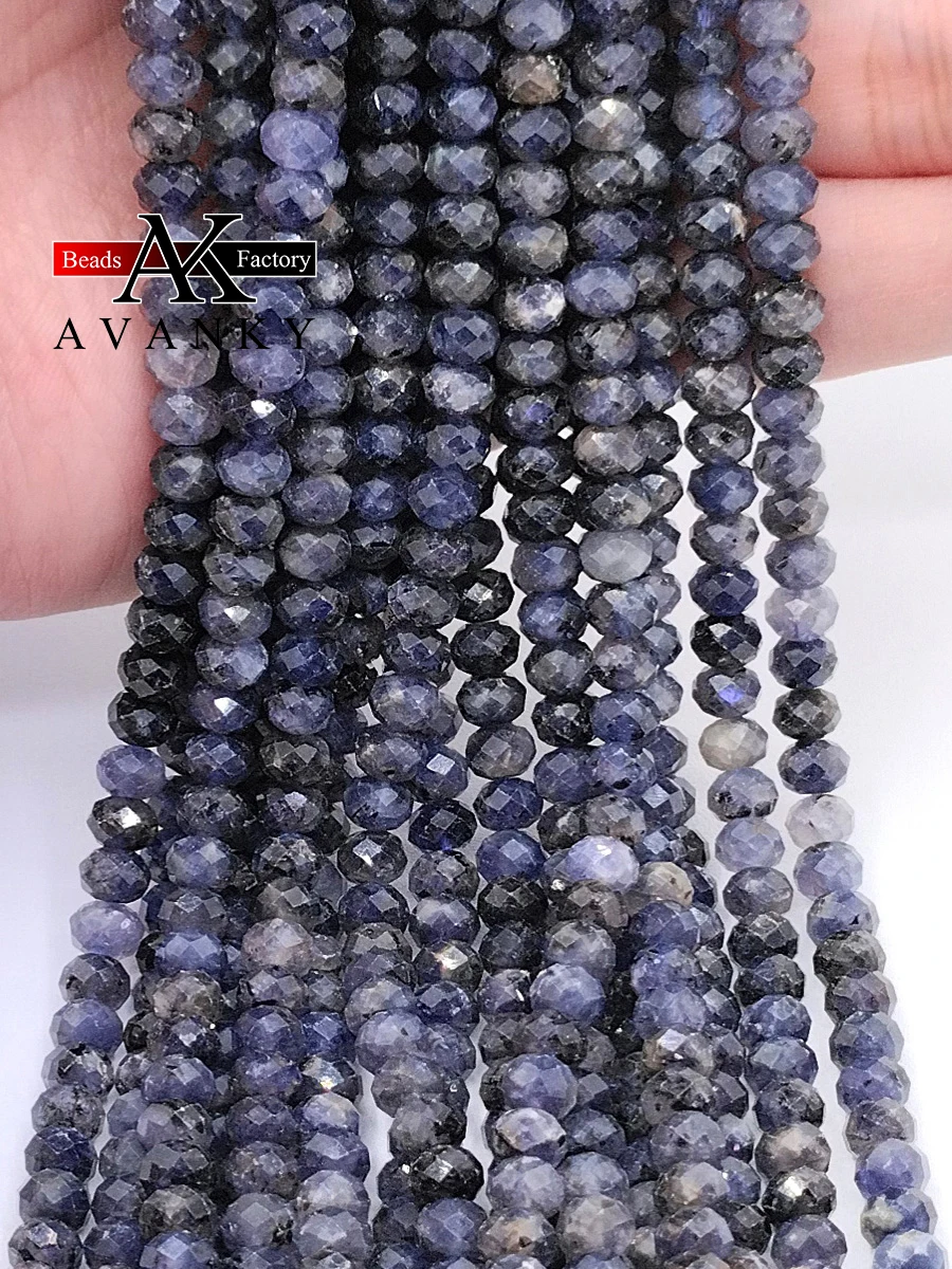 

Wholesale Natural Stone Faceted Cordierite Beads Small Section Loose Spacer for Jewelry Making DIY Necklace Bracelet 15'' 4x6mm