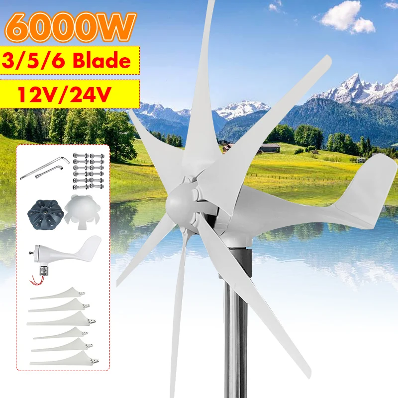 Moinho de Vento Carga para Casa s5 tipo 6000w 6 Lâminas Opção Turbinas Eólicas Gerador Poderoso Energia ou Acampamento 12v – 24v 3 5