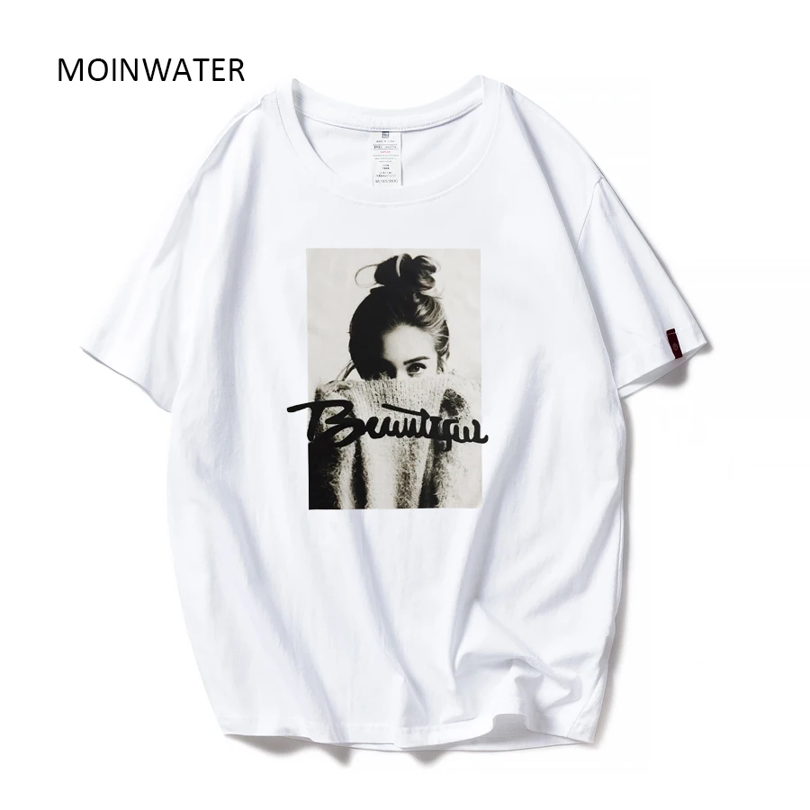 

MOINWATER 2019 New Women Fashion T shirts Female Cotton White Black Tees&Tops Lady High Street Casual T-shirt MT1943