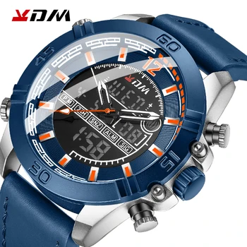 

KDM Genuine Leather Band Men Watches Luxury Dual Quartz Digital Display Alloy Case LCD Night Lumination Wristwatch Zegarek Meski