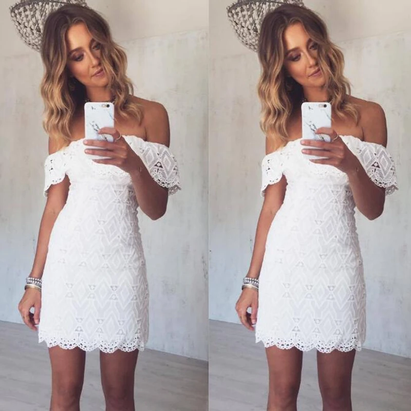 

New Fashion Solid White Off The Shoulder Mini Strapless Ruffle Dresses Sexy Ladies Clubwear Summer Party Short Dress