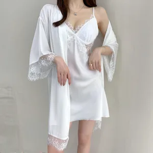 Image for Sexy Women Robe Set Nightgown Sleepwear White Rayo 