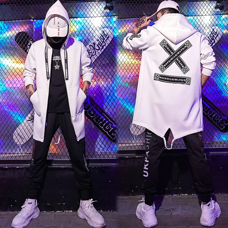 

Autumn New Style Trend Youth Mid-length Hooded Cardigan Jacket Trench Coat Men's