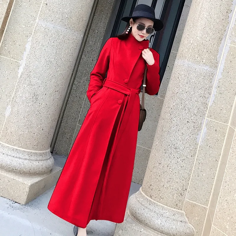 

Winter Woman Coats 2019 Autumn and Winter New Thick Black Large Size Woolen Coat Waist Was Thin Wild Versatile Coat Female
