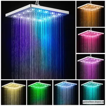 

ABS Square Shower Head Temperature Control Color-changing Stainless Steel Square Color Changing Lights Shower head Water Flow