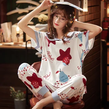 

Lounge Pyjamas 2 Pcs Pajamas For Women 100% Cotton Good Quality Loose Comfortable Female Pyjama Sets Home Wear Set Woman Summer