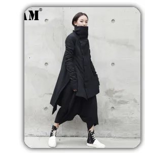 [EAM] Women Red Pattern Printed Big Size Dress New Stand Collar Long Sleeve Loose Fit Fashion Tide Spring Autumn 2020 1DA115