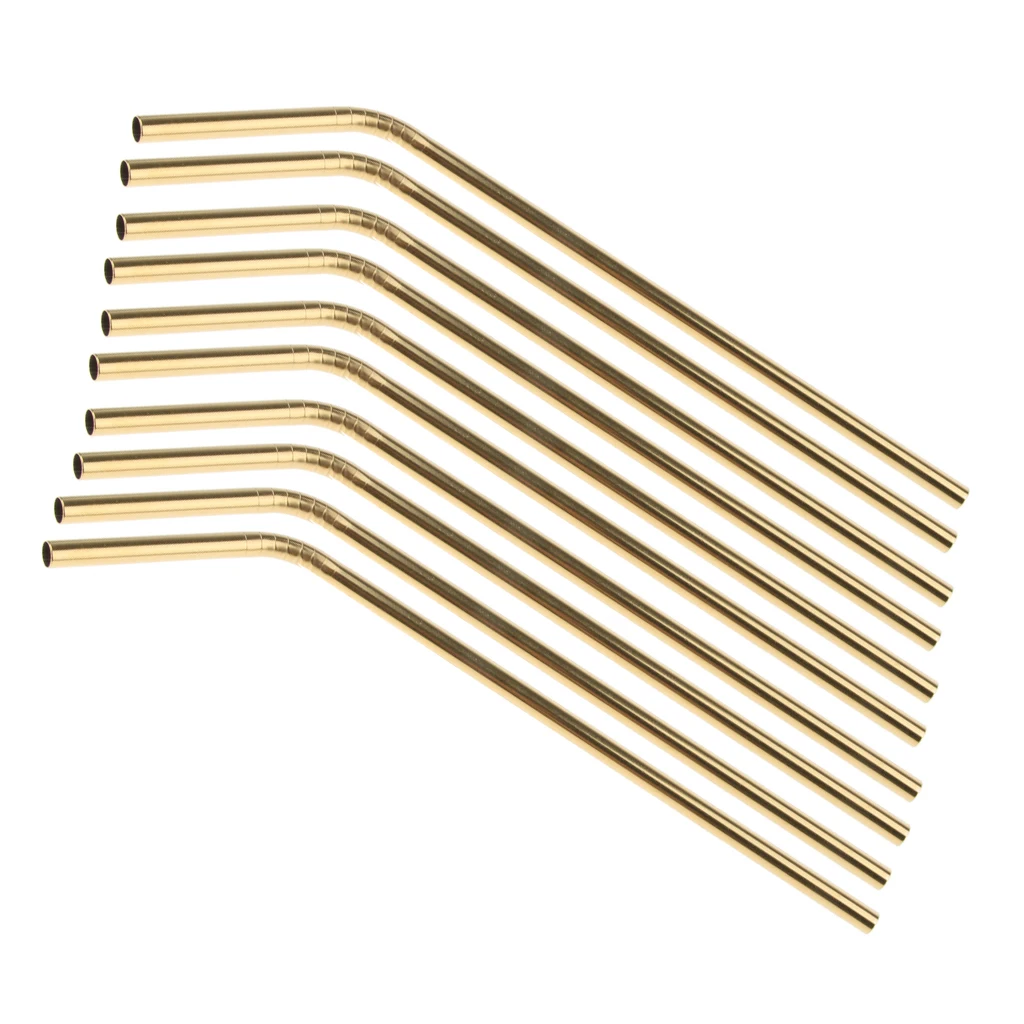 Gold Bent Stainless Steel Drinking Straw Metal Straw 10 PCS 21cm