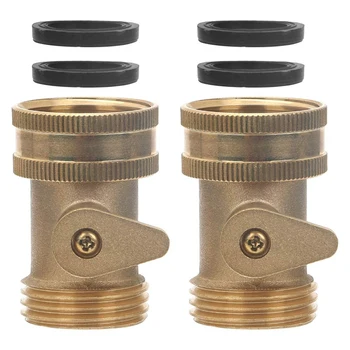 

3/4 Inch Solid Brass Shut Off Valve Garden Hose Connector, 2 Pack Heavy Duty Water Hose Turn Off Ball Valve Adapter Fittings wit
