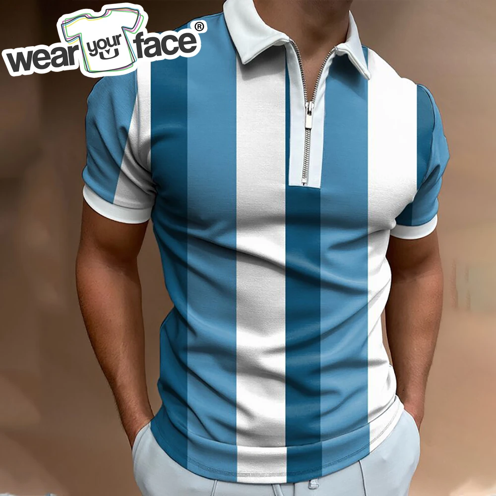 

Рубашка-поло мужская с коротким рукавом, однотонная полосатая рубашка-поло на молнии, с 3D принтом Парижа, повседневная хипстерская одежда, лето