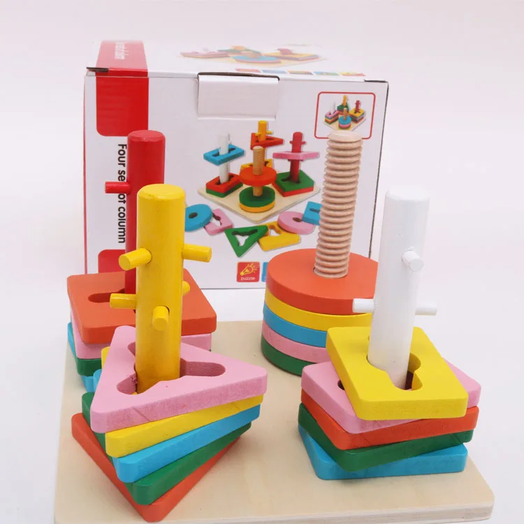 

Wooden Educational Geometry Graphics Spiral Case Column Building Blocks Manufacturers Direct Selling Shape Matching Color Cognit