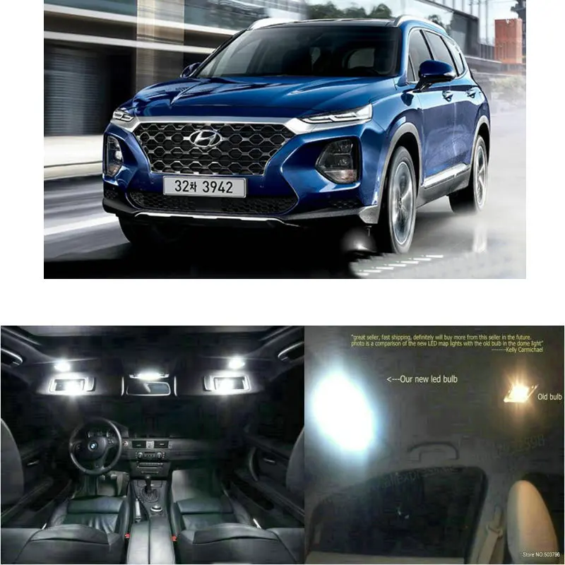 

LED Interior Car Lights For Hyundai santa fe TM normal room dome map reading foot door lamp error free 9pc