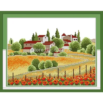 

DIY Needlework Country View 2!11CT DMC Counted Embroidery Cross Stitch Kits For Knitting Needles Crafts and Hobbies