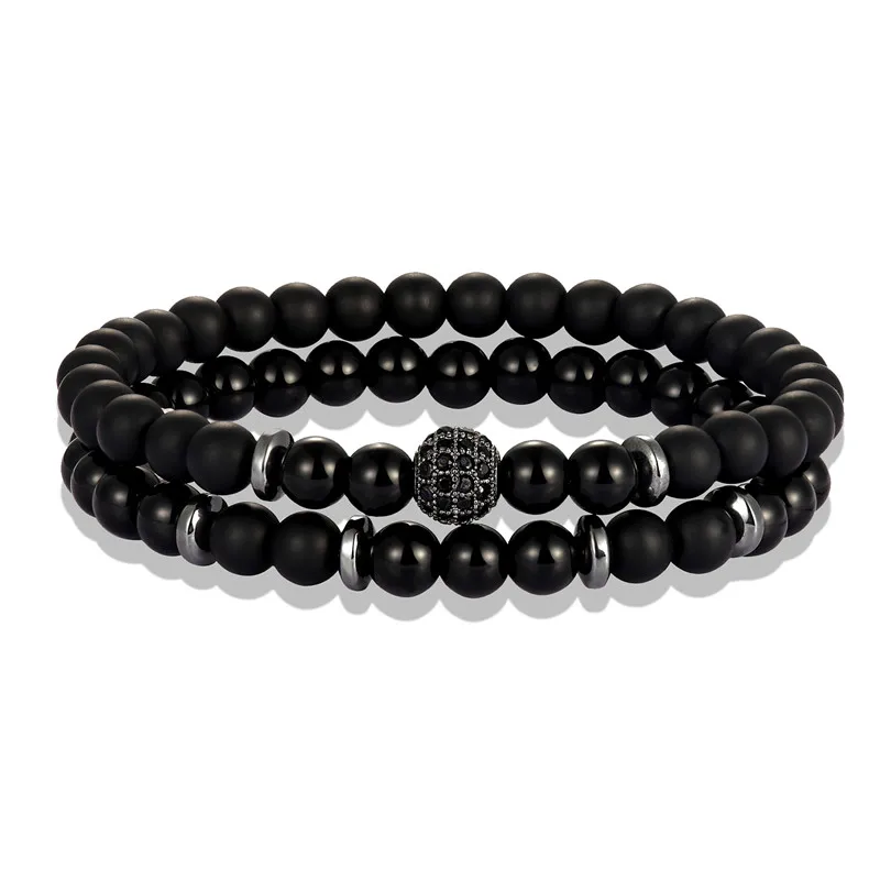 MKENDN Men Bracelet 6mm Natural Stone Beads CZ Bracelet Charm Lucky Bracelets& Bangles Homme Men Jewelry pulsera hombre - Окраска металла: Agate