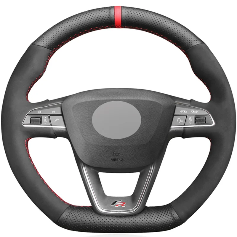 Red Thread Черный чехол на руль из натуральной кожи и замши для Seat Leon Cupra R Leon ST Cupra Ateca FR - Название цвета: Red Thread