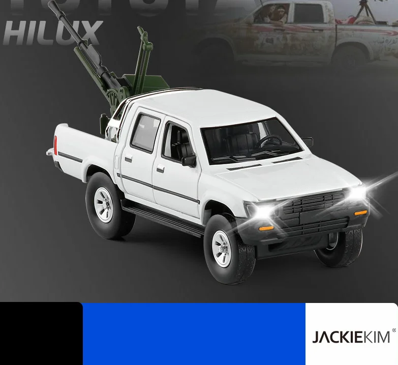1/32 Toyota Hilux пикап с анти-танковым пистолетом литая металлическая модель автомобиля звуковое освещение игрушки для детей Подарки - Цвет: Белый