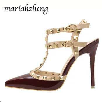 

LTARTA 10CM Sexy Nightclub High Heels Shoes Patent Leather Metal Rivet Sexy & Club Shoes Roman Shoes Women's Sandals ZWM