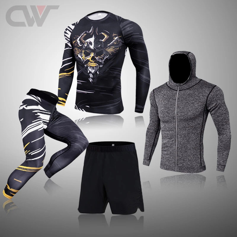 mens matching sets Mens Running Set Compression Thermal Underwear Sport Long Sleeves T Shirts Fitness Rashguard Men Gym Leggings Clothes Tight Suit mens loungewear sets