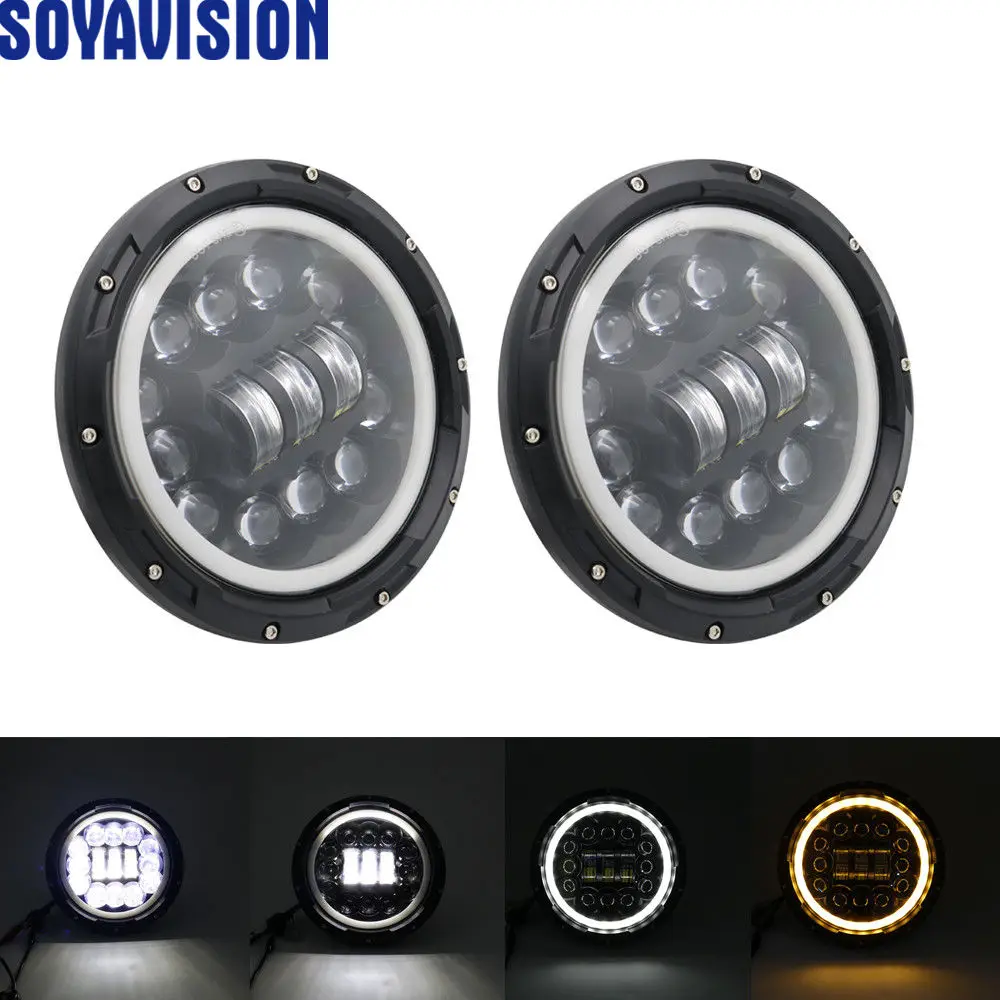 90W halo Headlight 2xFor Лада Нива 7 дюймов светодиодный головной светильник Hi/Low луч светильник Halo угол глаза DRL налобный фонарь для Jeep Wrangler Off Road 4x4 suzuki samurai - Цвет: 90W halo Headlight