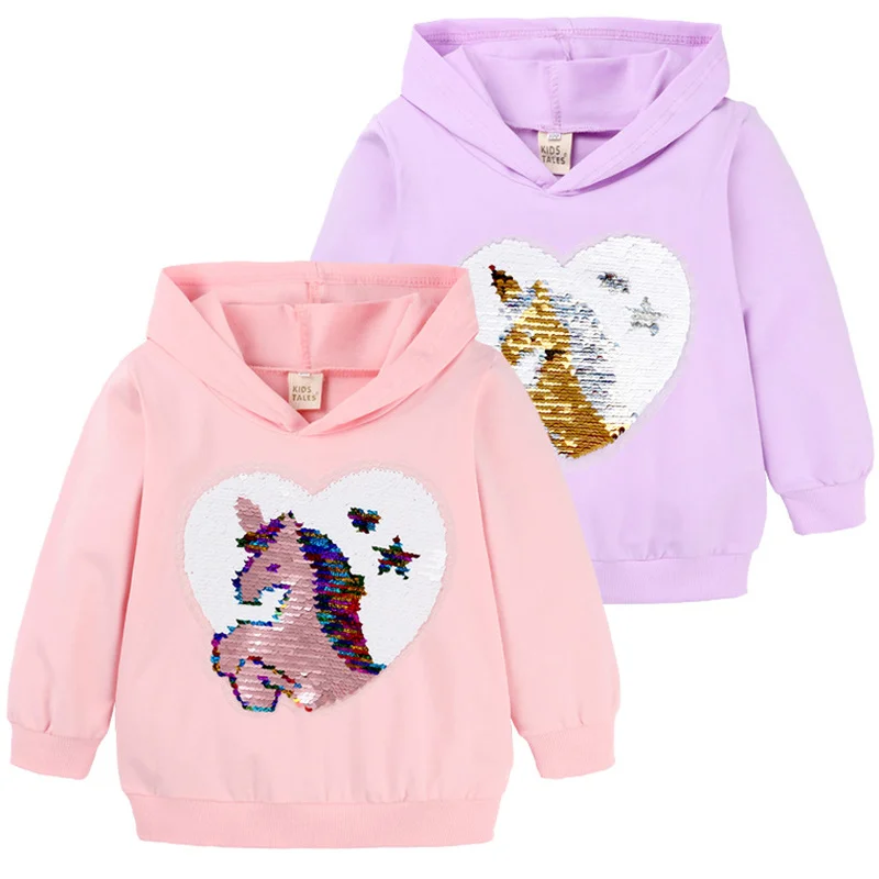 

Fall New Unicorn Baby Girls Sweatshirts Spring Autumn Children Hoodies Cartoon Sequin Long Sleeves Sweater Fashion Kids Clothes