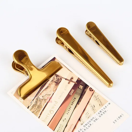 Nordic Electroplated Brass Clip Stainless Steel Ticket Clips Storage Metal Sealed Bone Staple Gold Binder Clip