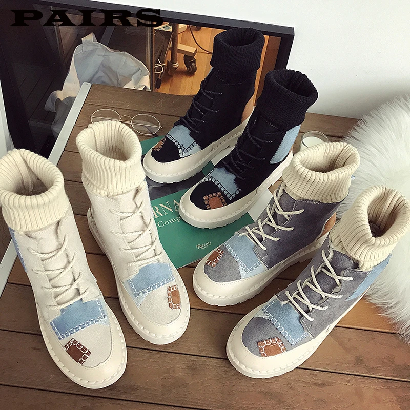 Chaussures femme/зимняя обувь; женские высокие Лоскутные кроссовки; коллекция года; модная женская обувь на танкетке; женская обувь на платформе