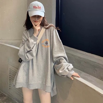 

Loose and thin students in the long coat letters printed wild long-sleeved толстовка female autumn Korean version 2019 new