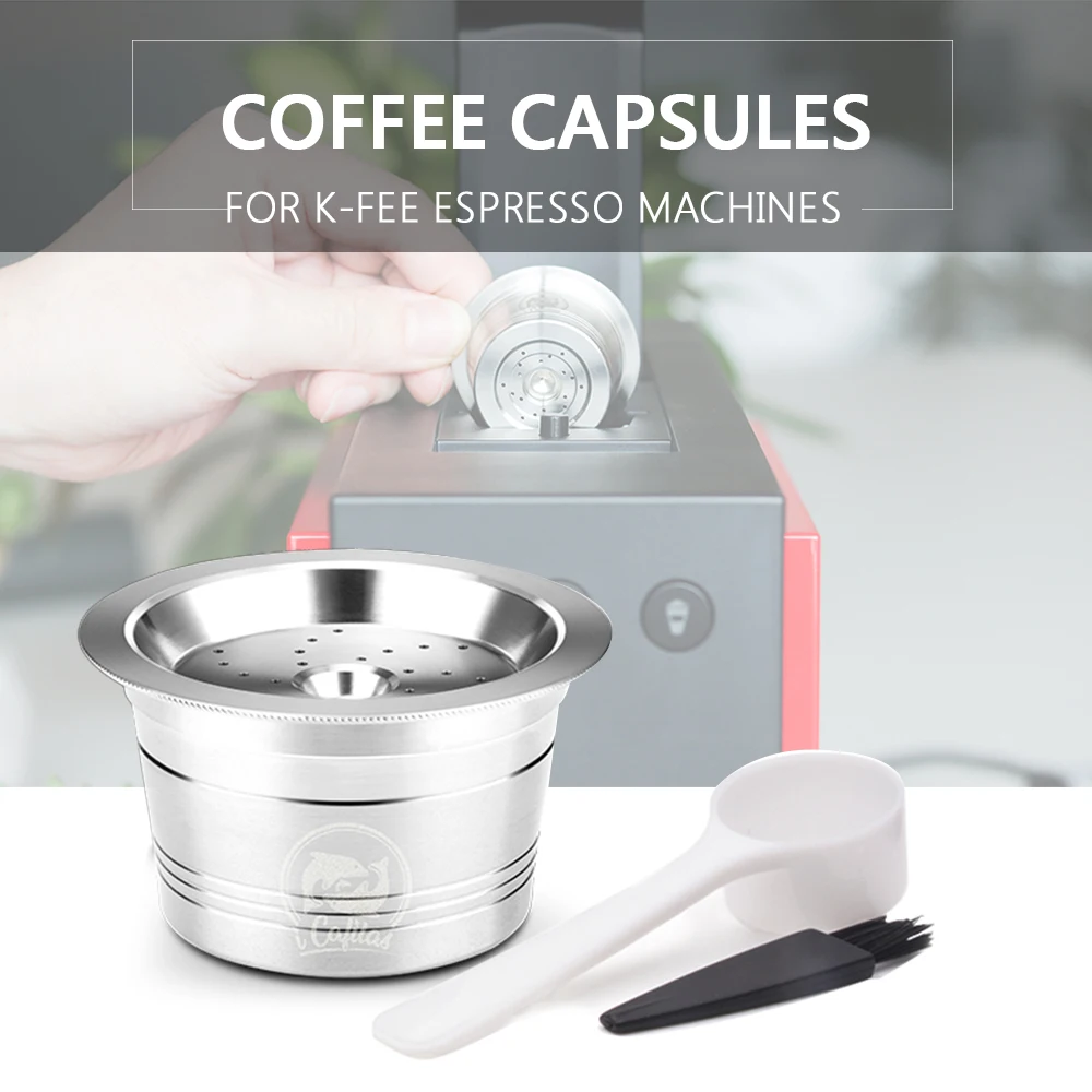 

Coffee Capsules Refillable Pods Refillable Coffee Capsules Stainless Steel with Spoon Brush for K-fee Espresso Machines