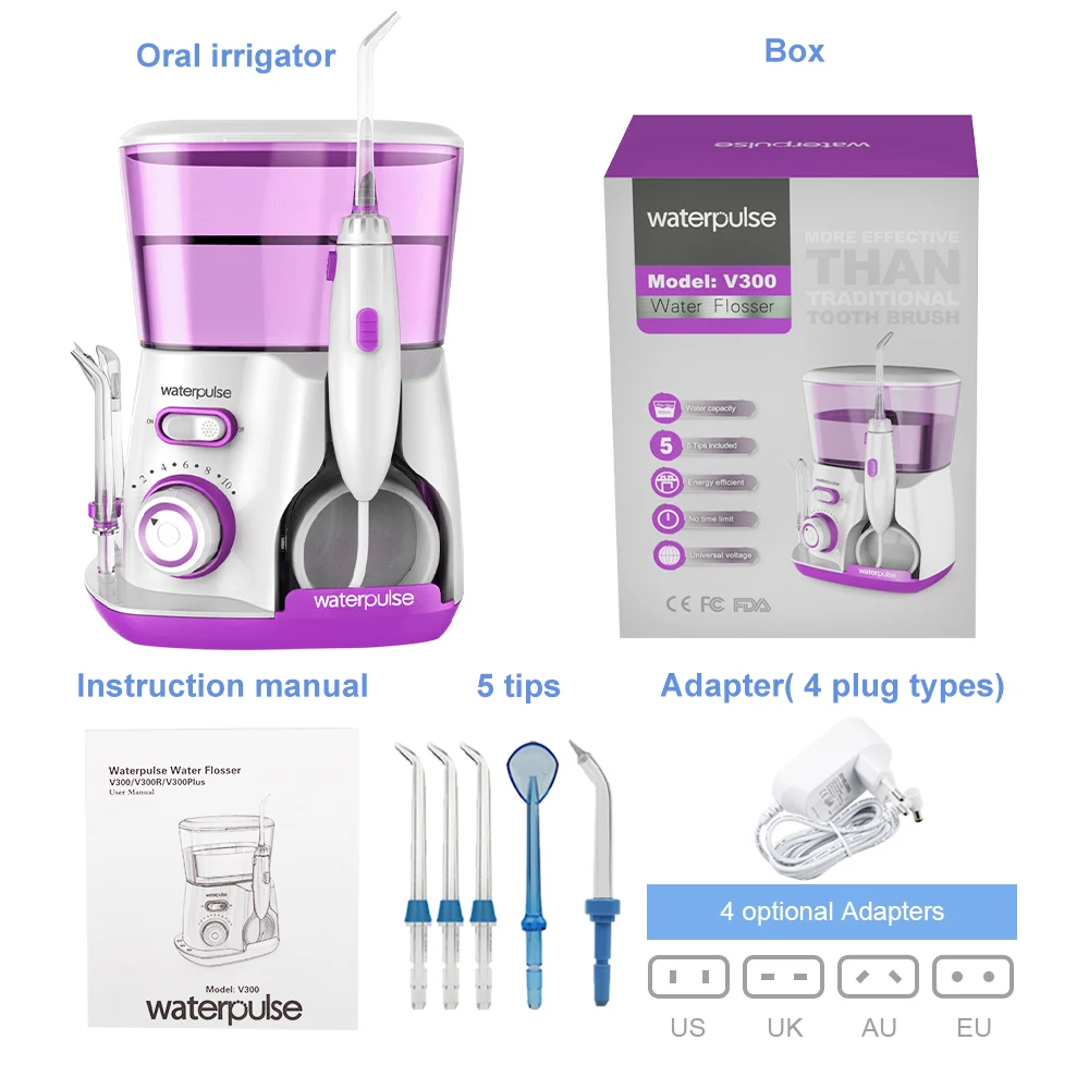 purple Водяная нить V300, профессиональная зубная нить для орошения полости рта, 800 мл, гигиена полости рта, водяная нить для семьи, ежедневный уход за полостью рта, 5 струй - Цвет: purple